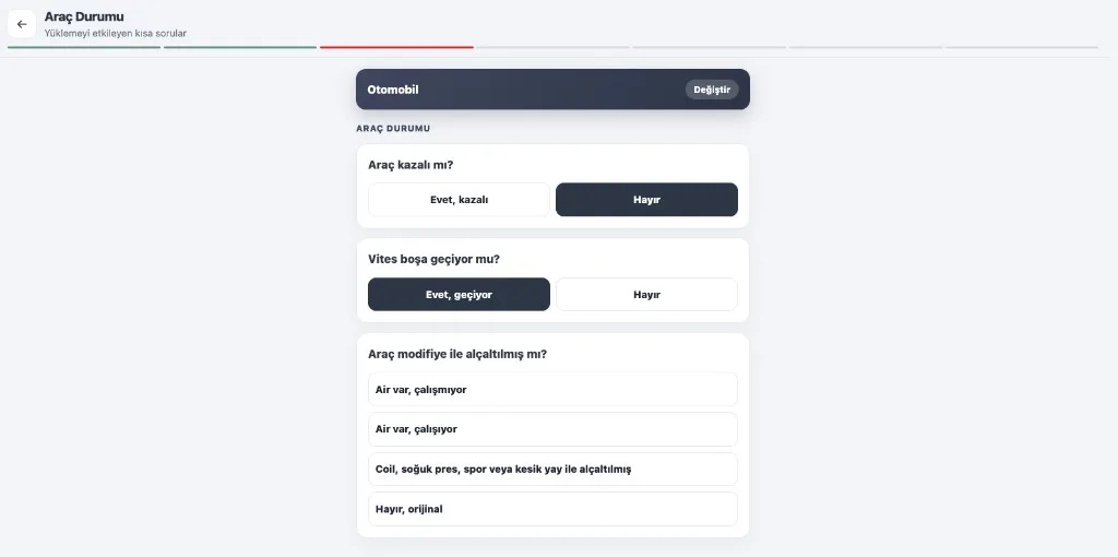 Fiyat Al araç durumu soruları